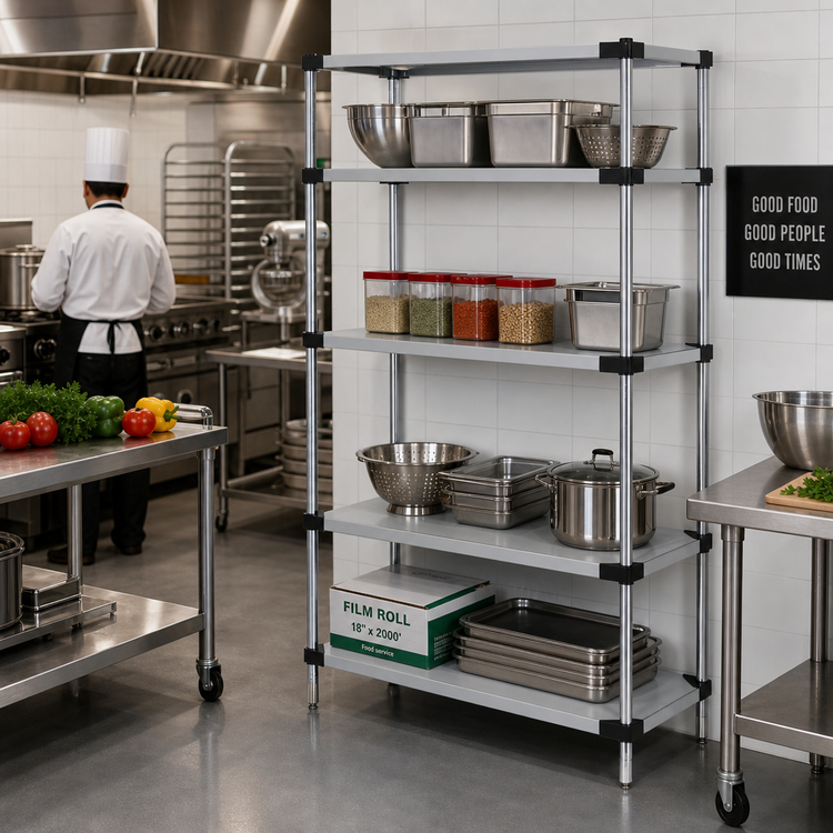 Product image #2 for Quantum Stationary 54 Inch Wide x 14 Inch Deep x 86 Inch High 304 Stainless Steel Solid Shelving Starter Kit