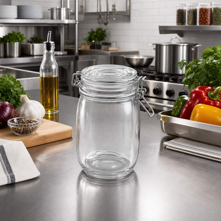 Product image #2 for 26 oz. Clear Glass Mason Jar Condiment Jar with Hinged Lid