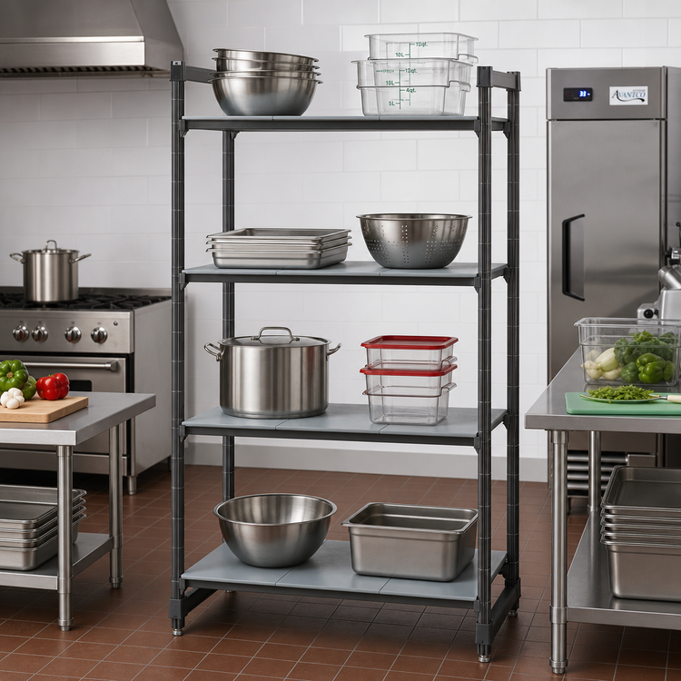 Product image #2 for Cambro Camshelving Basics Plus 4-Tier Solid Stationary Starter Unit, 21 x 36 x 64 Inches, Brushed Graphite