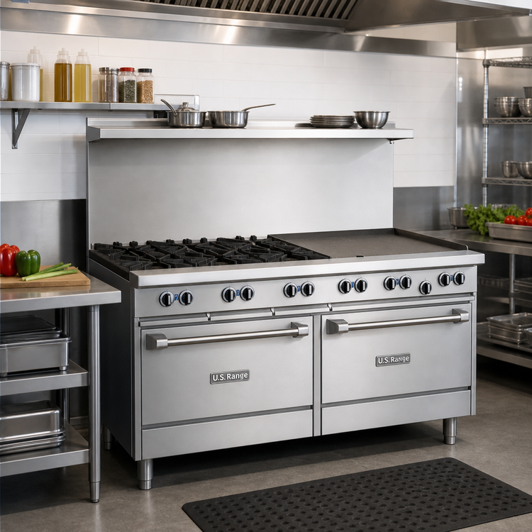 Product image #2 for US Range U Series 60-Inch Gas Restaurant Range with 4 Open Burners, 36-Inch Griddle, and 2 Standard Ovens