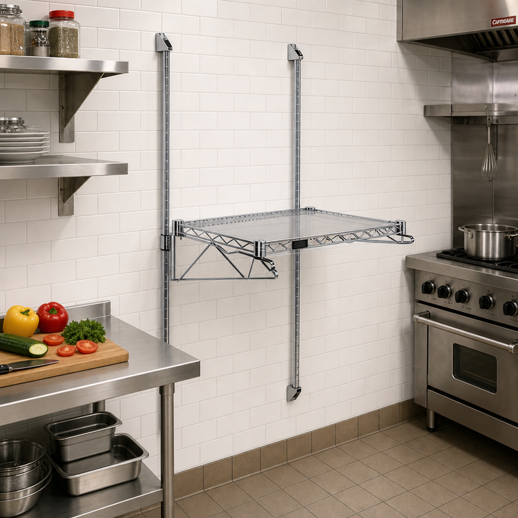 Product image #2 for Quantum Wall-Mount Cantilever Single-Shelf Starter Unit with 54-Inch Posts, Chrome-Plated Finish