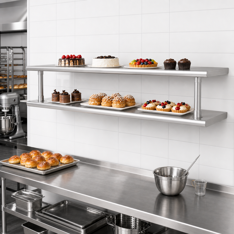 Product image #2 for Eagle Pass-Thru Wall-Mounted Shelf with Overshelf for Bakery Display Cases, 108 in. W x 18 in. D