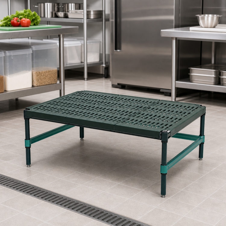 Product image #2 for QuadPlus Stationary Dunnage Rack with 3-Sided Frame and Louvered Polypropylene Mat, 60 x 24 x 14 Inches, 1,000 lb Capacity