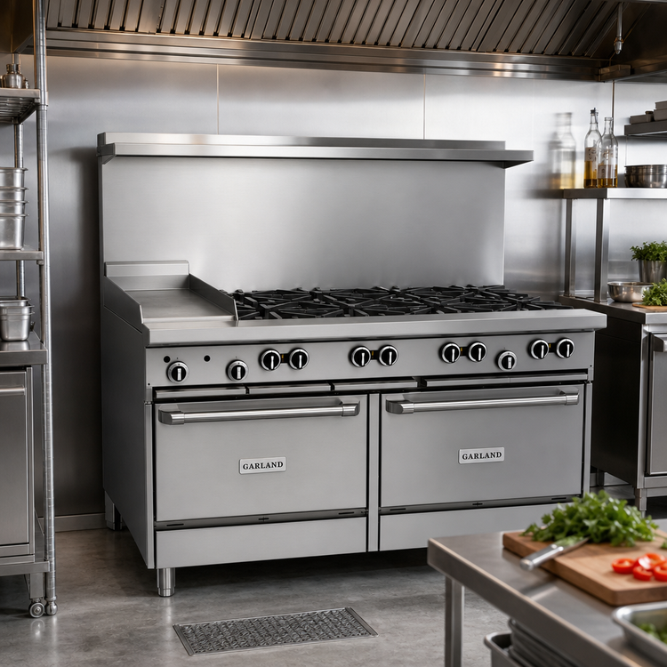Product image #2 for Garland G Starfire Pro 60-Inch Gas Restaurant Range with 8 Open Burners, 12-Inch Griddle and 2 Standard Ovens