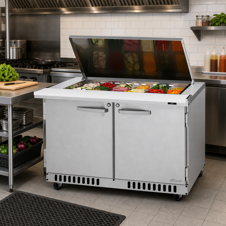 Product image #2 for Turbo Air PRO Series 48-1/4-Inch Mega Top 2-Door Sandwich/Salad Prep Table with Flat Lid, 18-Pan Opening