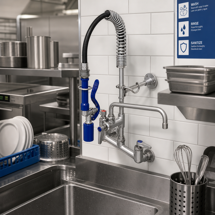Product image #2 for EasyInstall Mini Wall-Mount Pre-Rinse Unit with Add-On Faucet, 12-Inch Swing Nozzle, and 1.07 GPM Spray Valve