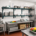 Thumbnail image #2 for Quantum Store Grid SGK-961830-1P Medium-Duty Wall-Mounted Shelving Starter Kit, 6 Shelves, Green Epoxy Antimicrobial Finish, NSF Listed