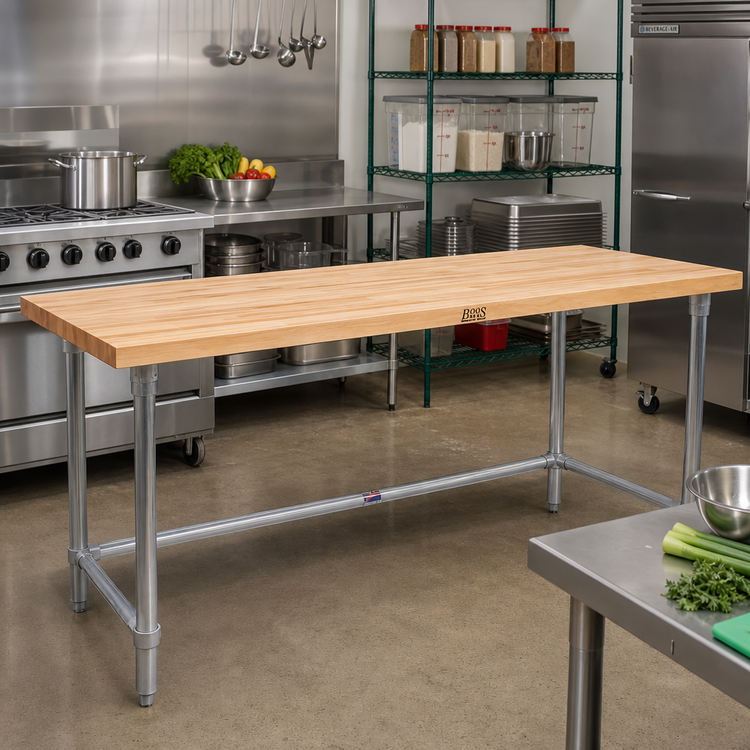 Product image #2 for John Boos SNB04A Wood Top Work Table with Stainless Steel Base, 84 x 24 Inches, 1-3/4 Inch Thick Northern Hard Rock Maple Top