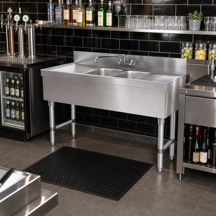 Product image #2 for Steel Works Stainless Two-Compartment Underbar Sink with Left and Right Drainboards, 48 Inch x 18-3/4 Inch