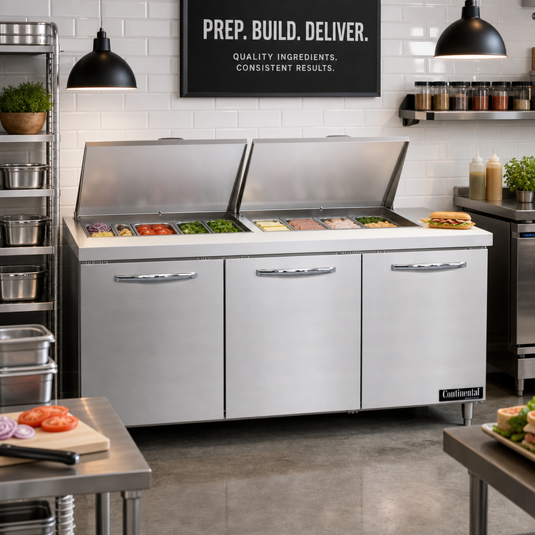 Product image #2 for Continental Refrigerator Designer Line D72N24M 72" Three-Section Mighty Top Sandwich Prep Table