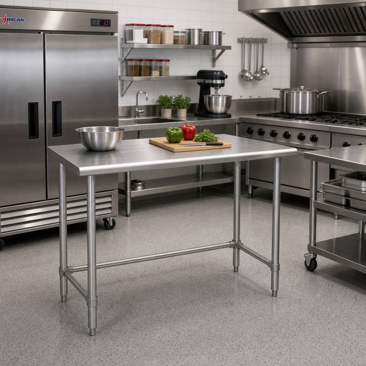 Product image #2 for Omcan 48-Inch x 30-Inch Stainless Steel Flat Top Work Table with Open Base, 34-Inch High