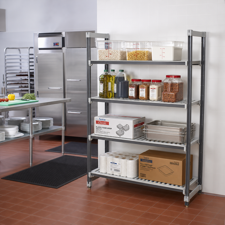 Product image #2 for Cambro Camshelving Elements XTRA 21" x 48" x 64" 4-Tier Vented Stationary Add-On Shelving Unit