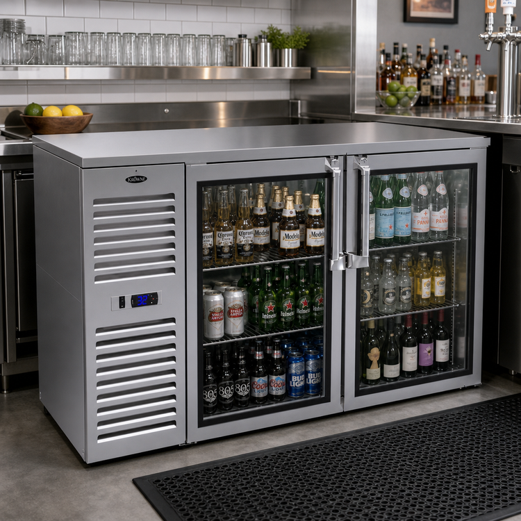 Product image #2 for Krowne Royal Series 60-Inch Two-Section Self-Contained Pass-Thru Refrigerated Back Bar Cabinet with 4 Hinged Doors