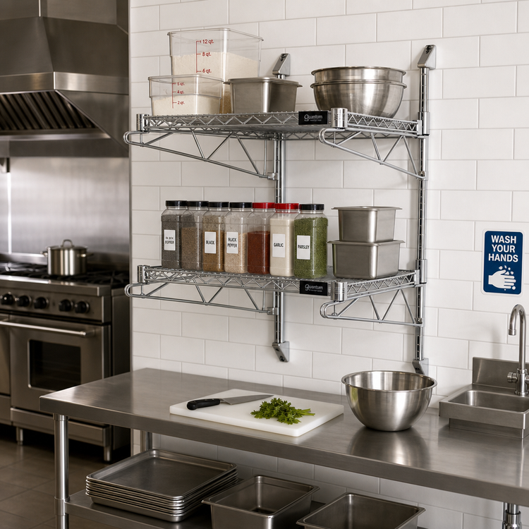 Product image #2 for Quantum Cantilever Double Shelf Wall-Mount Wire Shelving Unit, 36 x 14 Inches, Chrome Plated