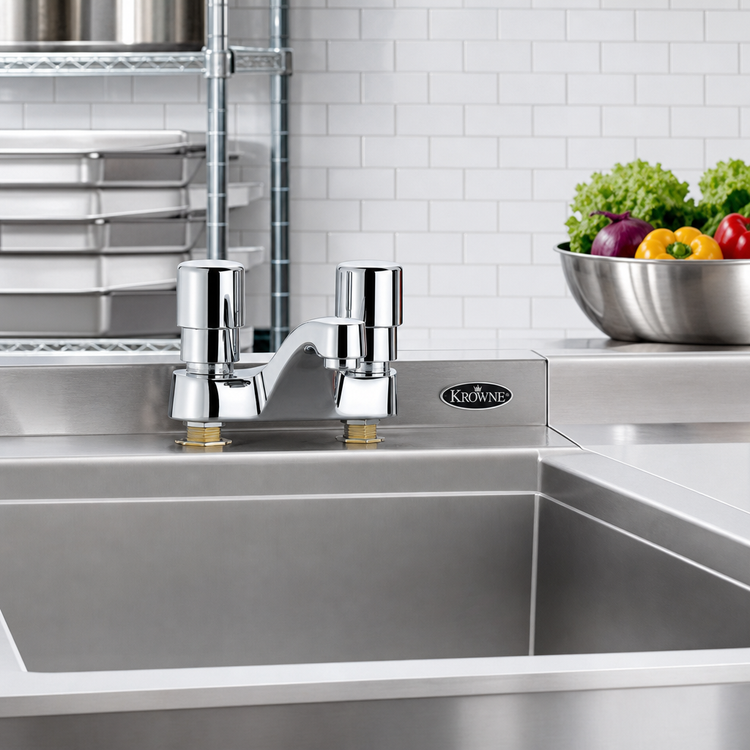 Product image #2 for Krowne Royal Series Metering Lavatory Faucet with Fixed Spout, 4" Centers, Deck Mount