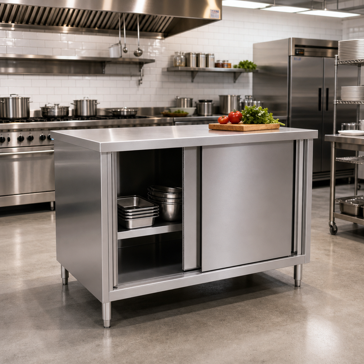 Product image #2 for 72-Inch x 24-Inch Stainless Steel Enclosed Work Table with Sliding Doors and Shelf