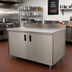 Thumbnail image #2 for Advance Tabco Special Value Economy Enclosed Work Table with Sliding Door Cabinet Base, 108 x 30 Inches, 304 Stainless Steel Top, 5-Inch Backsplash