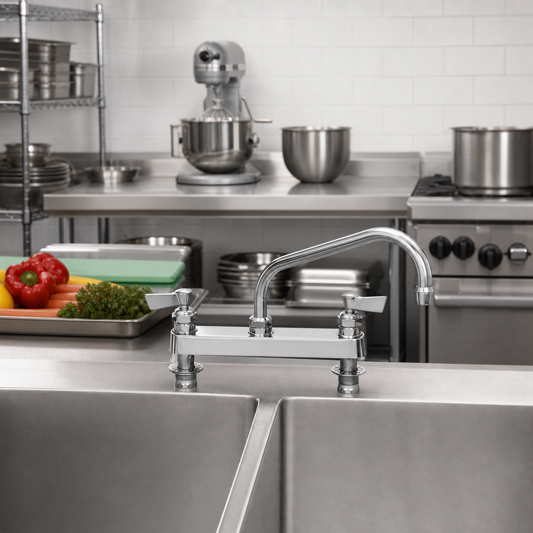 Product image #2 for Fisher Stainless Steel 8-Inch Centers Deck-Mount Manual Faucet with 10-Inch Swing Spout and Lever Handles