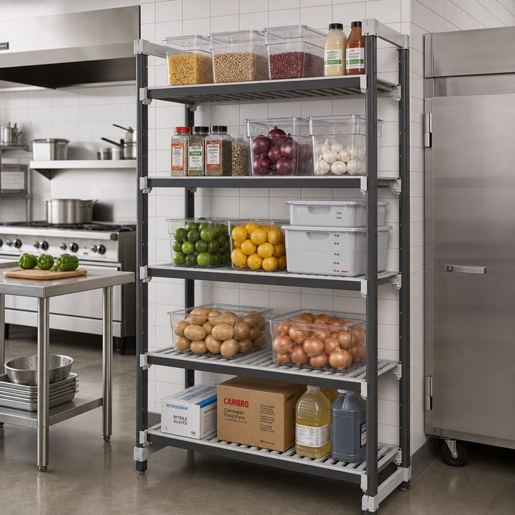 Product image #2 for Cambro Camshelving Elements XTRA Stationary 5-Tier Starter Shelving Unit, 24" x 30" x 84", Speckled Gray
