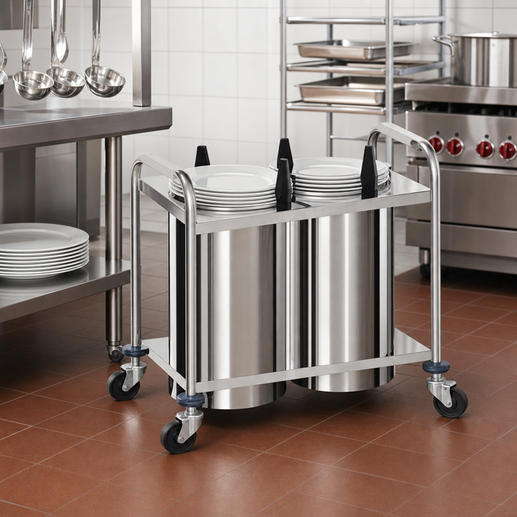 Product image #2 for Atlas Metal 2-Stack Mobile Open Plate Dispenser, Unheated, 7-1/4 Inch Maximum Dish Diameter