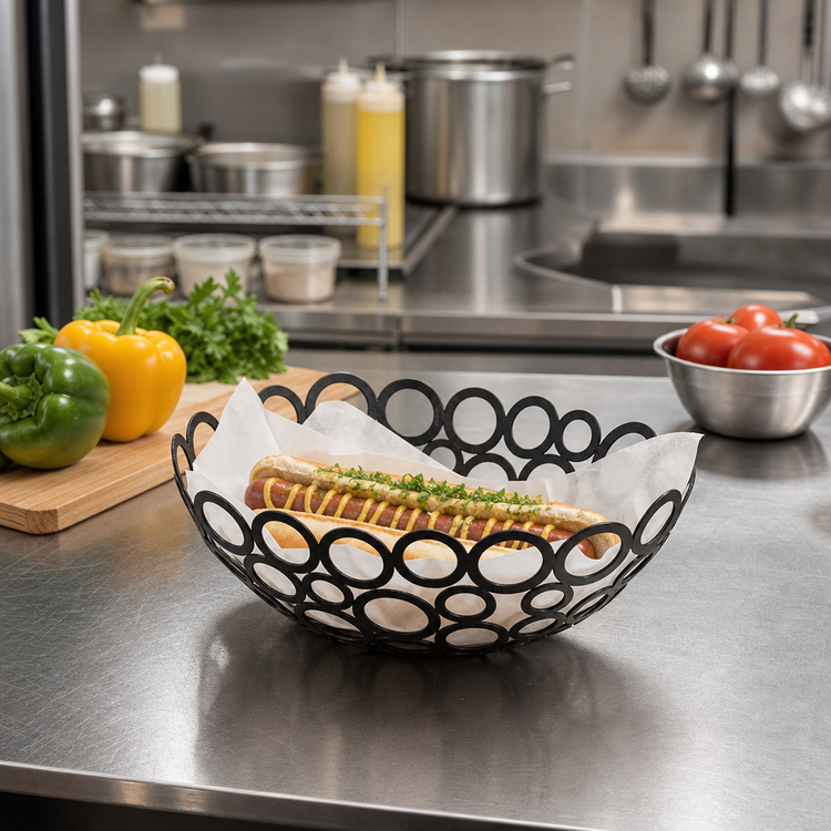 Product image #2 for Go-Go Oval Metal Serving Basket with Ring Design, Black, 9 x 6 x 3 Inches