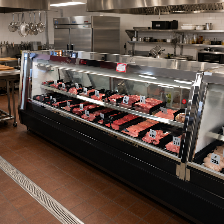 Product image #2 for Howard-McCray 40E Series 52-1/2 Inch Self-Contained Red Meat Service Case, Straight Glass Front, Endless Design, Black Exterior/White Interior