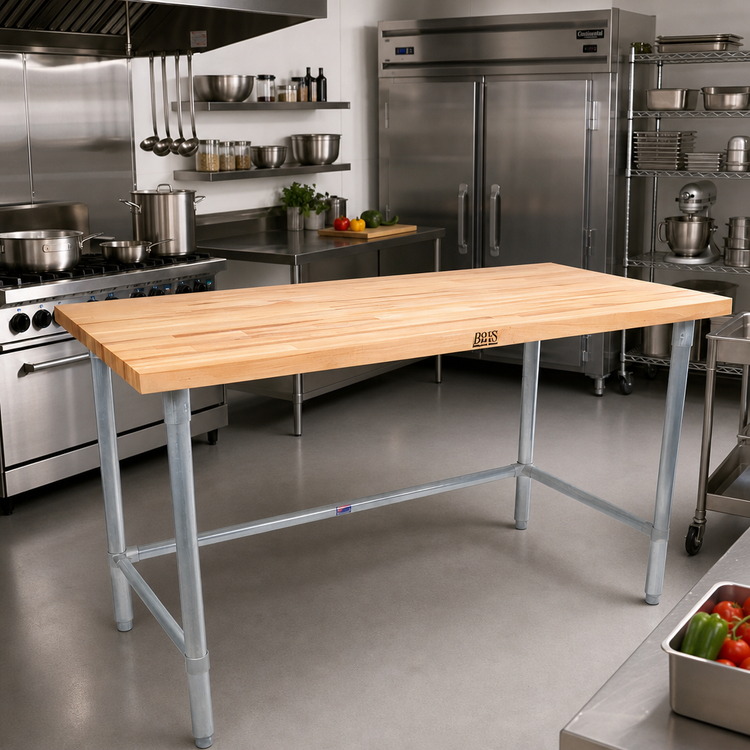 Product image #2 for John Boos HNB10A 84-Inch x 30-Inch Wood Top Work Table with 1-3/4-Inch Edge Grain Maple Top and Galvanized Base