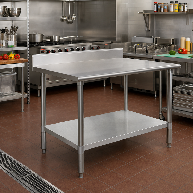 Product image #2 for Eagle Budget Series 72-Inch x 30-Inch Stainless Steel Work Table with 4-1/2-Inch Backsplash and Adjustable Undershelf