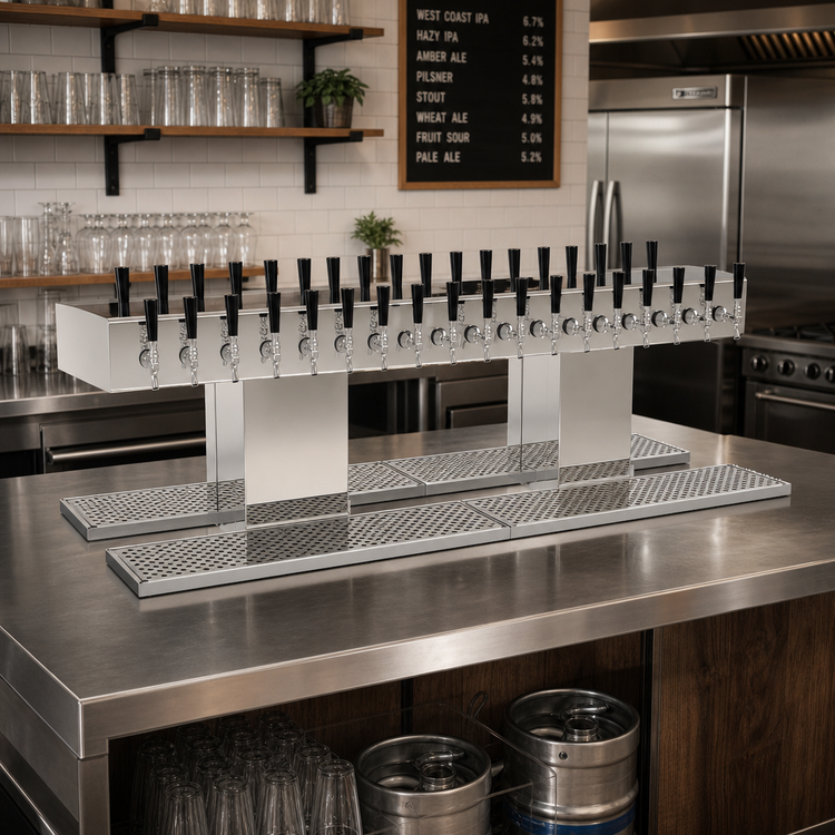Product image #2 for Glastender DT-32-MFR Double-Sided Countertop Draft Dispensing Tower, 32 Faucets, Glycol-Cooled, Mirror Finish
