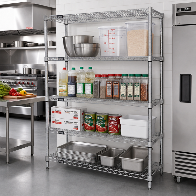 Product image #2 for Quantum Stationary Wire Shelving Starter Kit, 72W x 36D x 54H, 4 Shelves, Chrome Plated Finish