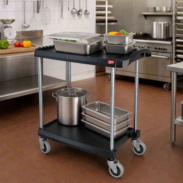 Product image #2 for Metro myCart Series 2-Shelf Polymer Utility Cart, Black, 300 lb Capacity