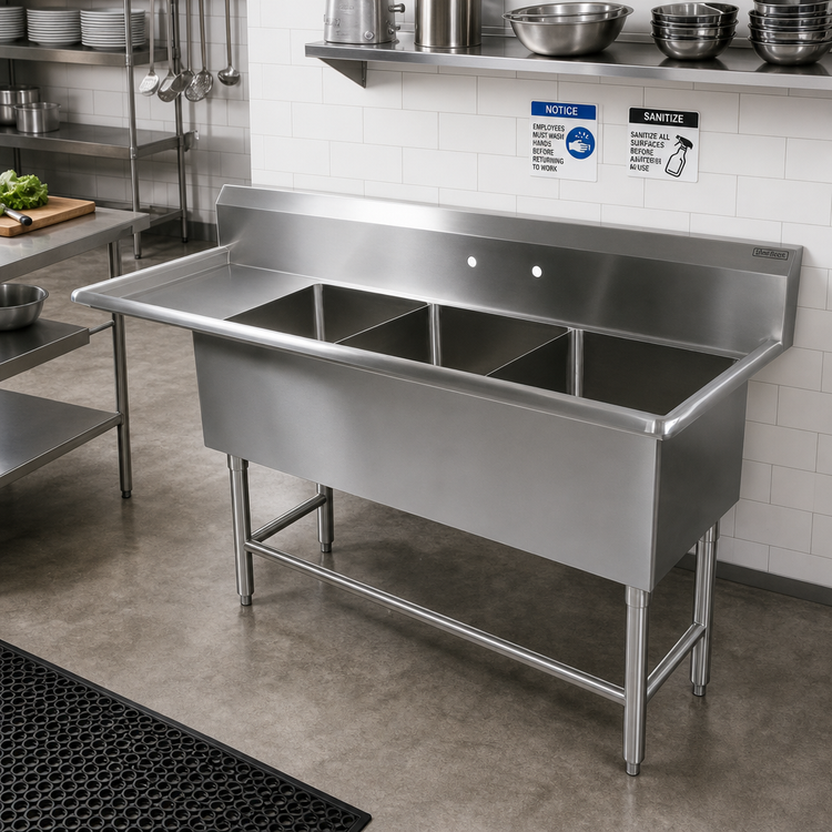 Product image #2 for John Boos Pro-Bowl 3-Compartment Sink with 30-Inch Left Drainboard, 30 x 24 x 12 Bowls, 16-Gauge Stainless Steel