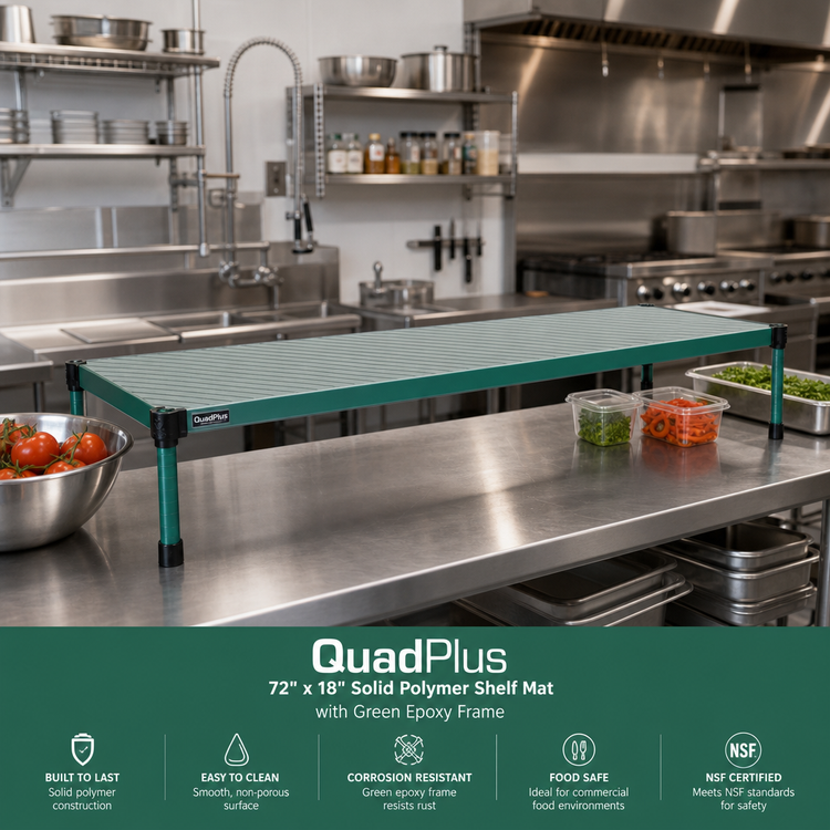 Product image #2 for QuadPlus 72" x 18" Solid Polymer Shelf Mat with Green Epoxy Frame