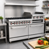 Thumbnail image #2 for Serv-Ware 60 Inch Natural Gas Range with 6 Open Burners, 24 Inch Raised Griddle/Broiler, and 2 Ovens
