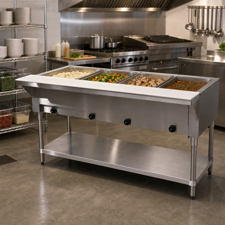 Product image #2 for Advance Tabco Triumph Supreme 4-Well Natural Gas Hot Food Table with Undershelf and Cutting Board