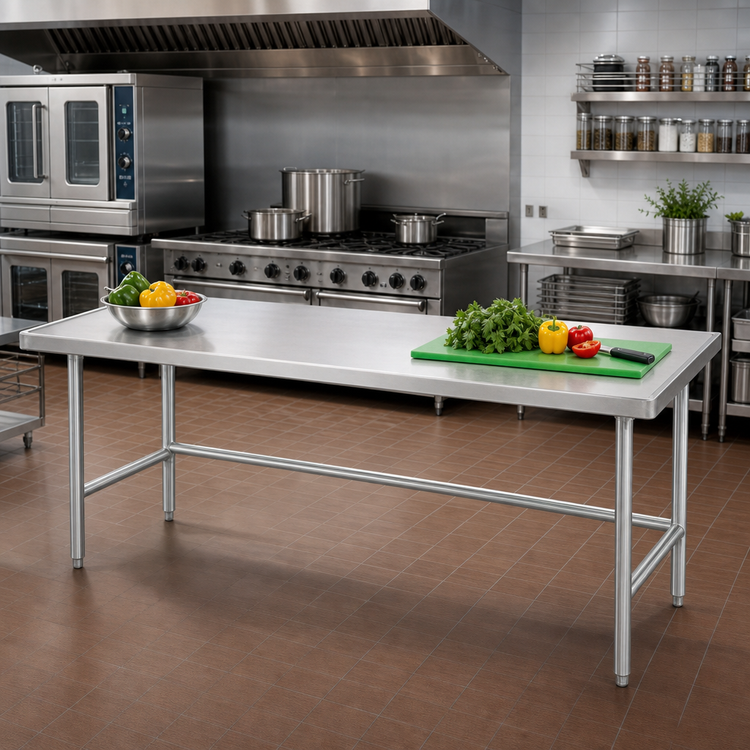 Product image #2 for Advance Tabco 108-Inch x 30-Inch 14-Gauge 304 Stainless Steel Work Table with Open Base