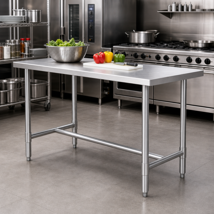 Product image #2 for Klinger's Trading 72 Inch x 18 Inch x 36 Inch Stainless Steel Top Work Table with Open H-Base