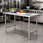 Thumbnail image #2 for Klinger's Trading HST1872 72" x 18" x 36" Stainless Steel Work Table with Open H-Base, 18/430 Top and Turned-Down Edges