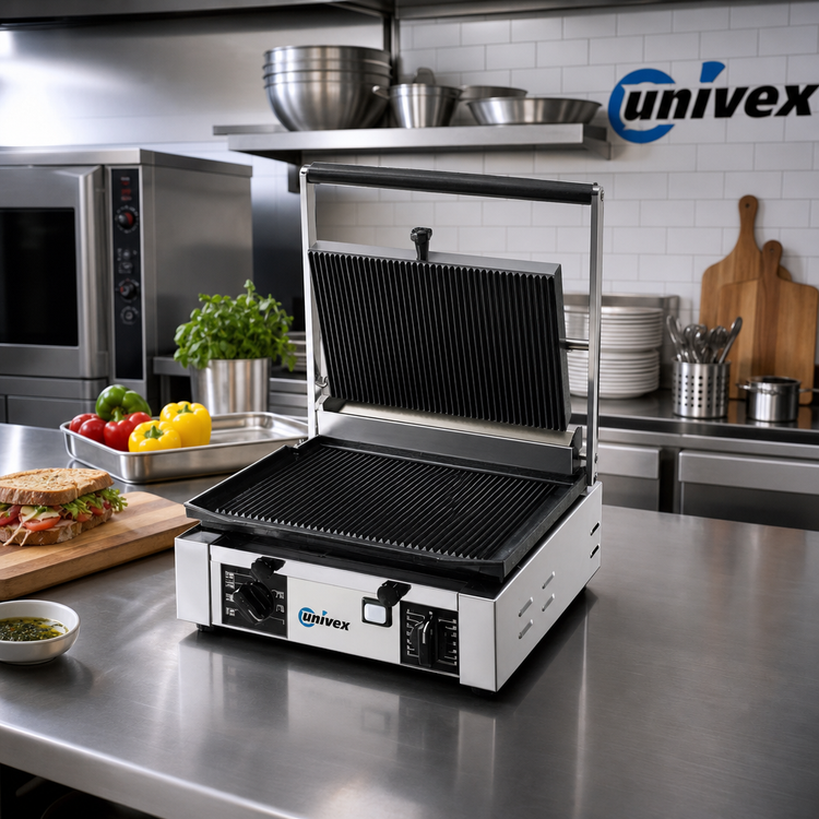 Product image #2 for Univex PPRESS1.5R Single Countertop Panini Press with Ribbed Cast Iron Plates and Timer