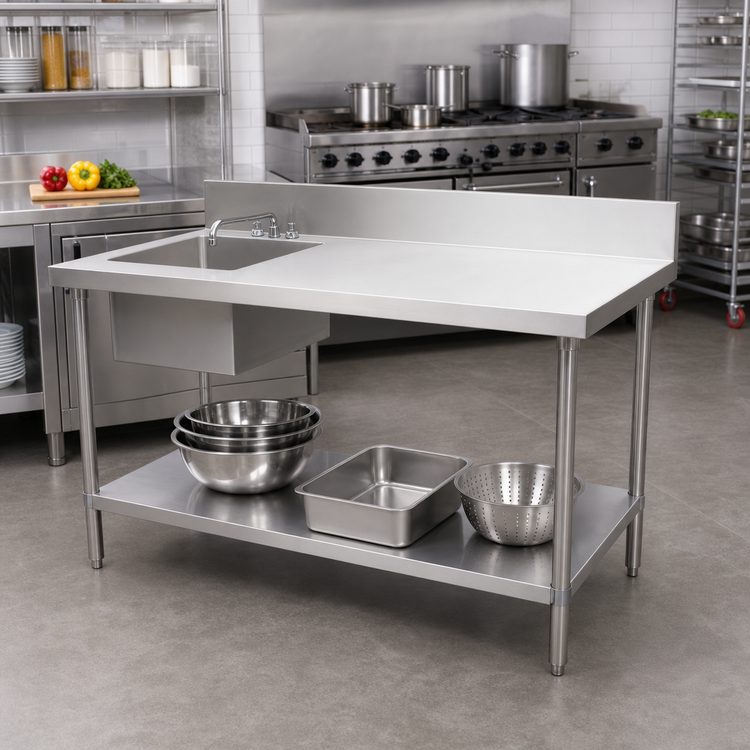 Product image #2 for Stainless Steel Sink Table With Left Prep Sink, 72 x 24 Inches