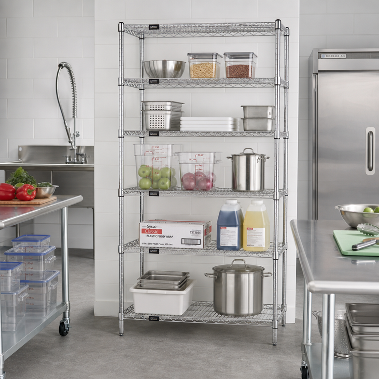 Product image #2 for Quantum Stationary Wire Shelving Starter Kit, 36" W x 24" D x 86" H, 5 Shelves, 304 Stainless Steel