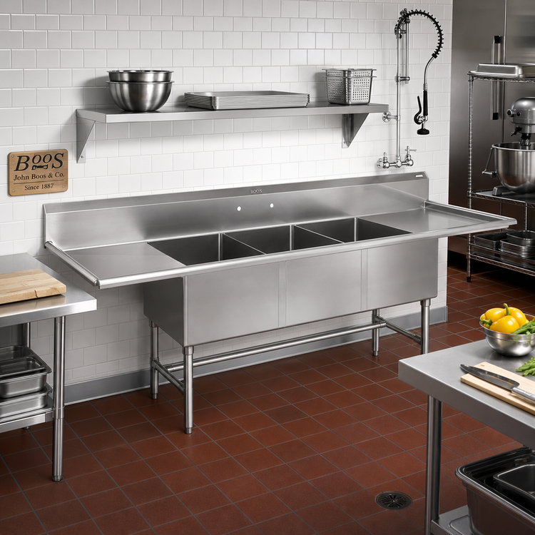 Product image #2 for John Boos B Series 3-Compartment Floor Model Sink with Left and Right Drainboards