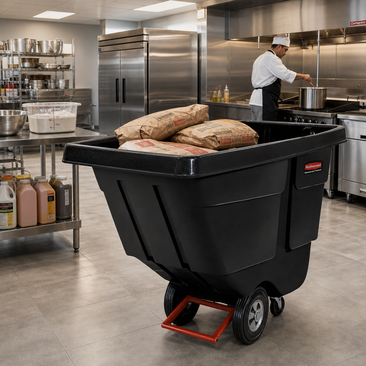 Product image #2 for Rubbermaid Commercial Rotational Molded Utility Duty Tilt Truck, 1 Cubic Yard, 850 lb Capacity, Black