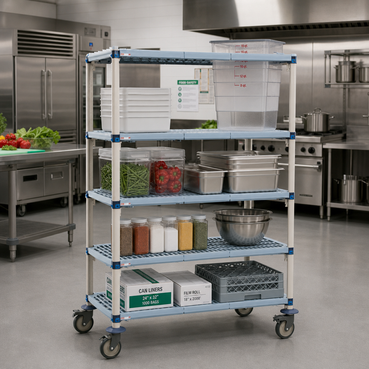 Product image #2 for MetroMax Q 4-Shelf Mobile Polymer Shelving Starter Unit, 48W x 24D x 67-5/16H