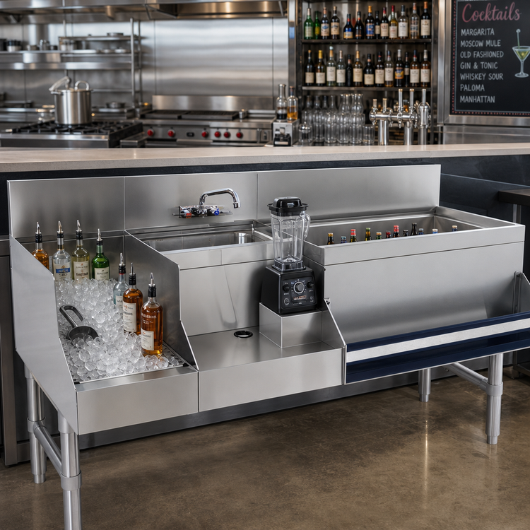 Product image #2 for Advance Tabco Prestige Uni-Serv 48-Inch Stainless Steel Speed Bar with Left Ice Bin and Blender Recess