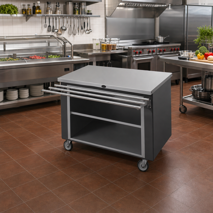 Product image #2 for Randell Mobile Modular Fiberglass Utility Worktop Serving Station with Stainless Steel Top and Open Storage Base