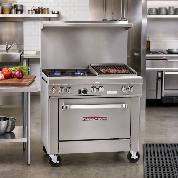 Product image #2 for Southbend Ultimate 36-Inch Gas Restaurant Range with 2 Open Burners, 24-Inch Charbroiler, and Standard Oven