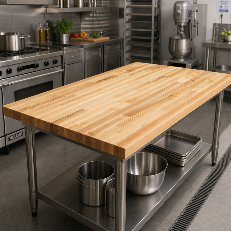 Product image #2 for John Boos Boos Block 48" x 42" Blended Edge Grain Northern Hard Rock Maple Kitchen Countertop, 1-1/2" Thick, Oil Finish