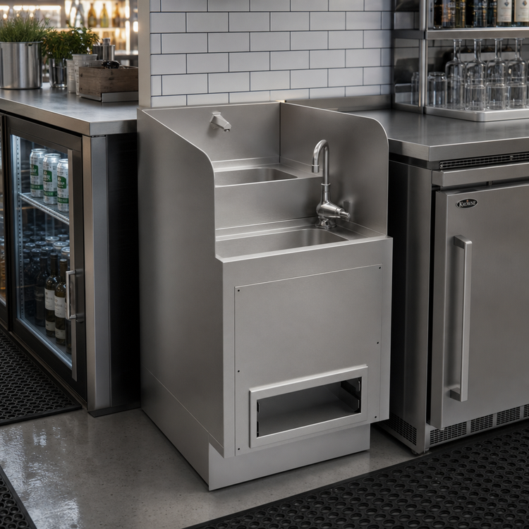 Product image #2 for Krowne Royal Series 18-Inch x 24-Inch Freestanding Stainless Steel Underbar Hybrid Hand/Dump Sink