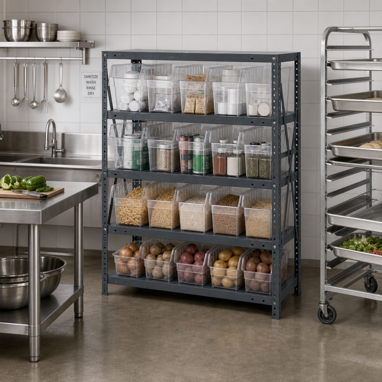 Product image #2 for Quantum Heavy-Duty Stationary Wire Shelving Unit with 4 Shelves and 15 Clear Bins, 36 x 12 x 39 Inches